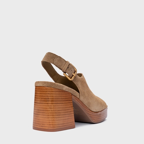 Sandália Plataforma Simple Bold Couro Suede Bege Almond