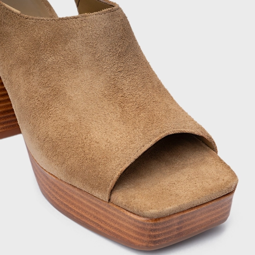 Sandália Plataforma Simple Bold Couro Suede Bege Almond