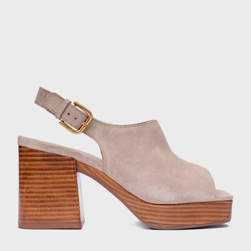 Sandália Plataforma Simple Bold Couro Suede Bege Oatmeal