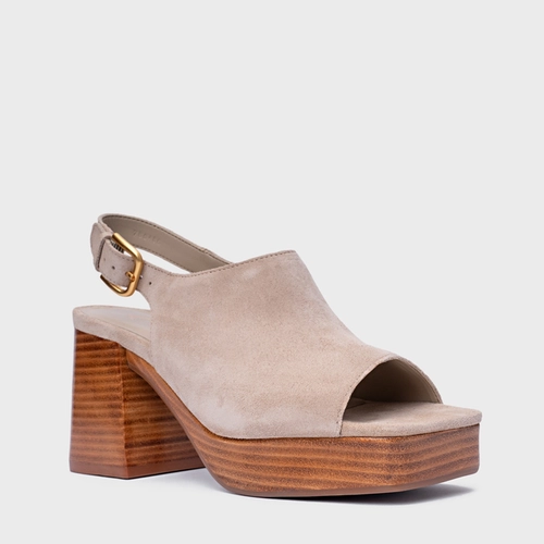 Sandália Plataforma Simple Bold Couro Suede Bege Oatmeal