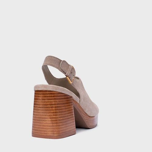 Sandália Plataforma Simple Bold Couro Suede Bege Oatmeal