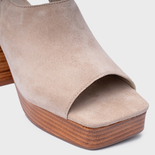 Sandália Plataforma Simple Bold Couro Suede Bege Oatmeal