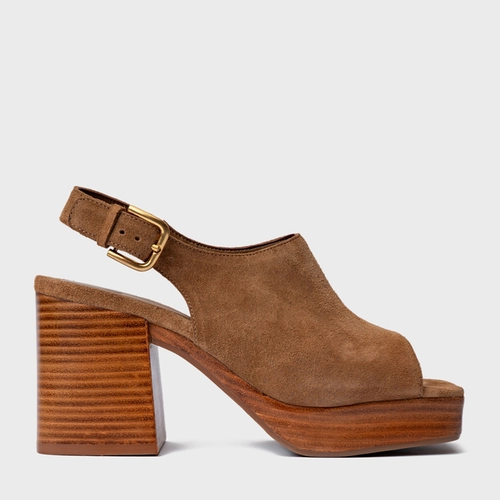 Sandália Plataforma Simple Bold Couro Suede Marrom Saddle