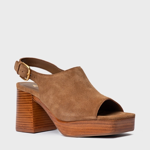 Sandália Plataforma Simple Bold Couro Suede Marrom Saddle