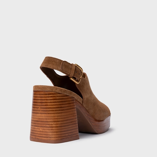 Sandália Plataforma Simple Bold Couro Suede Marrom Saddle