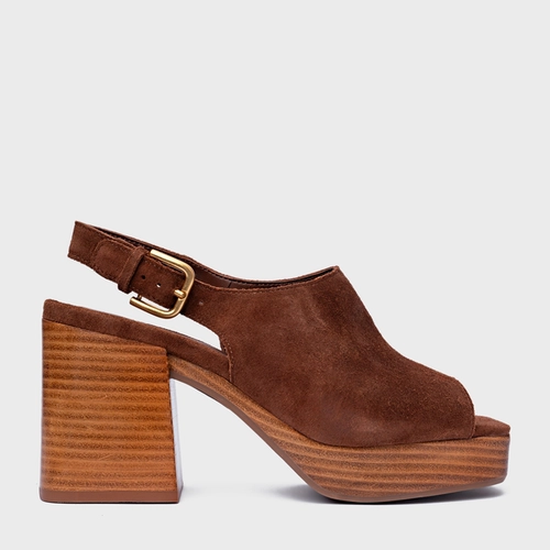 Sandália Plataforma Simple Bold Couro Suede Marrom Walnut