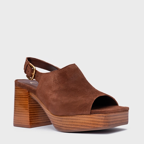 Sandália Plataforma Simple Bold Couro Suede Marrom Walnut