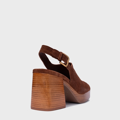 Sandália Plataforma Simple Bold Couro Suede Marrom Walnut