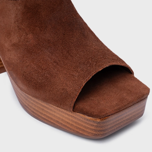 Sandália Plataforma Simple Bold Couro Suede Marrom Walnut
