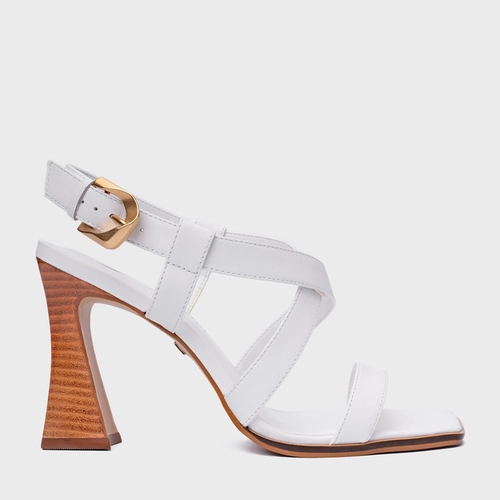 Sandália Tiras Salto Wave Couro Branco Blanc