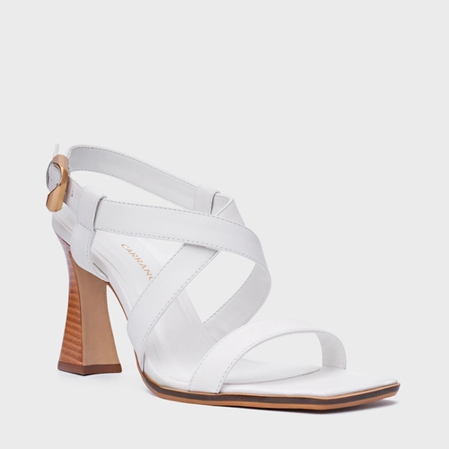 Sandália Tiras Salto Wave Couro Branco Blanc