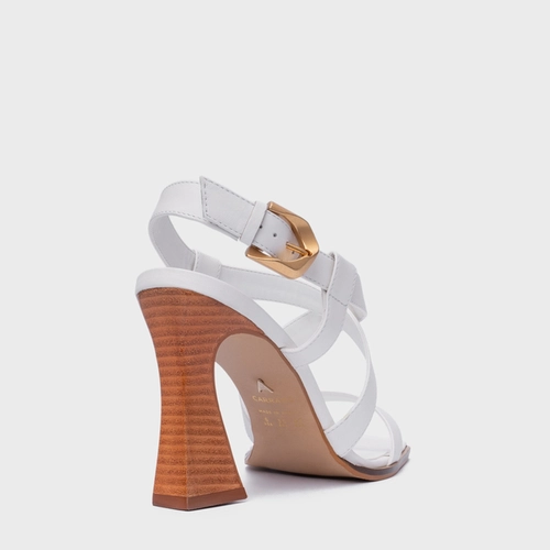 Sandália Tiras Salto Wave Couro Branco Blanc