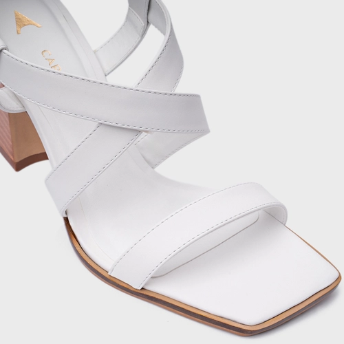 Sandália Tiras Salto Wave Couro Branco Blanc