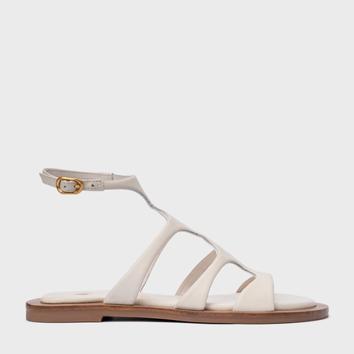 Sandália Rasteira Triple Tiras Couro Off White Vanilla