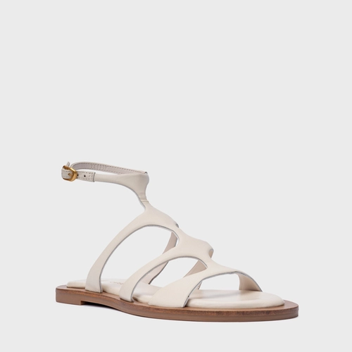 Sandália Rasteira Triple Tiras Couro Off White Vanilla