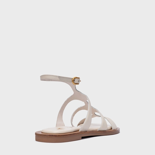 Sandália Rasteira Triple Tiras Couro Off White Vanilla
