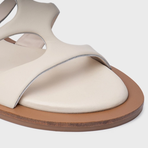 Sandália Rasteira Triple Tiras Couro Off White Vanilla