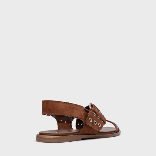 Sandália Rasteira Ilhós Couro Suede Marrom Walnut