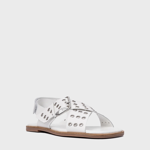 Sandália Rasteira Ilhós Couro Branco Blanc