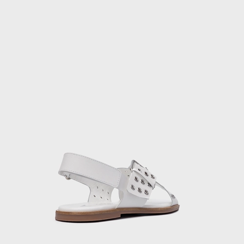 Sandália Rasteira Ilhós Couro Branco Blanc