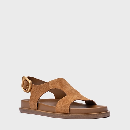 Sandália Rasteira Tira Frontal Couro Suede Marrom Saddle