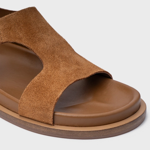 Sandália Rasteira Tira Frontal Couro Suede Marrom Saddle