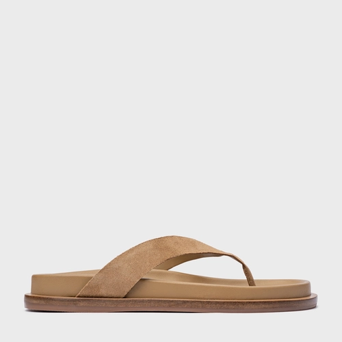Rasteira Thong Couro Suede Bege Almond