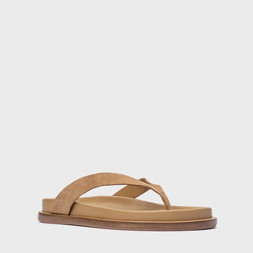Rasteira Thong Couro Suede Bege Almond