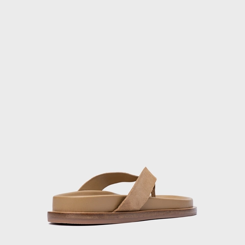 Rasteira Thong Couro Suede Bege Almond