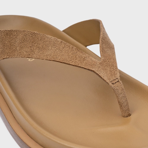 Rasteira Thong Couro Suede Bege Almond