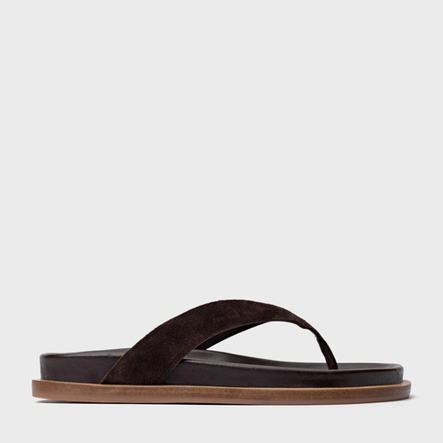 Rasteira Thong Couro Suede Marrom Ganache