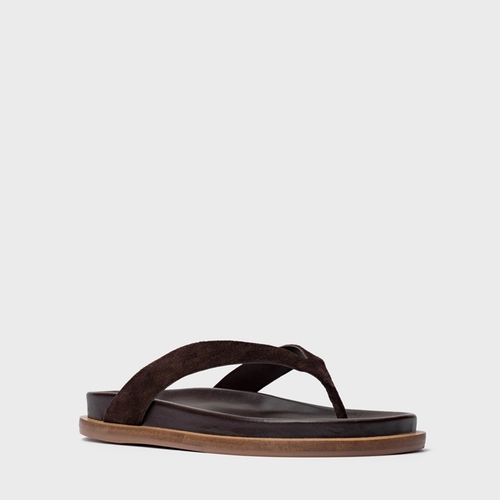 Rasteira Thong Couro Suede Marrom Ganache