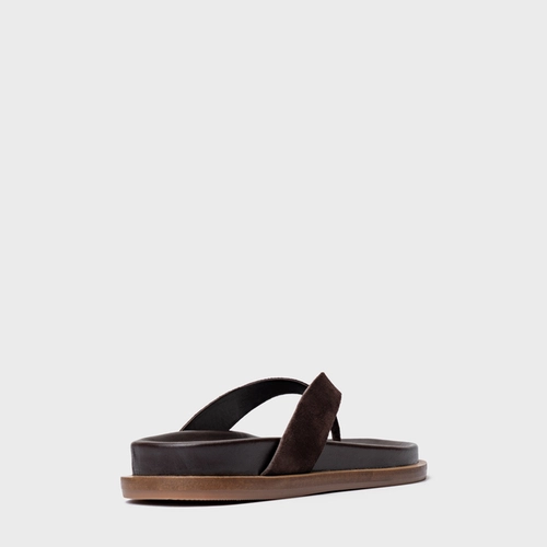 Rasteira Thong Couro Suede Marrom Ganache
