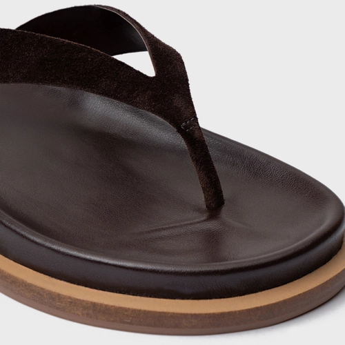 Rasteira Thong Couro Suede Marrom Ganache