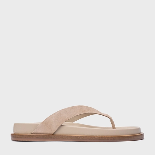 Rasteira Thong Couro Suede Bege Oatmeal