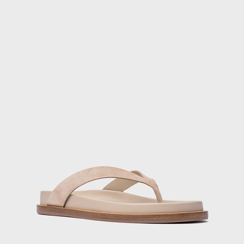 Rasteira Thong Couro Suede Bege Oatmeal