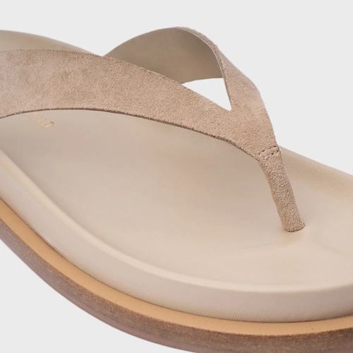 Rasteira Thong Couro Suede Bege Oatmeal