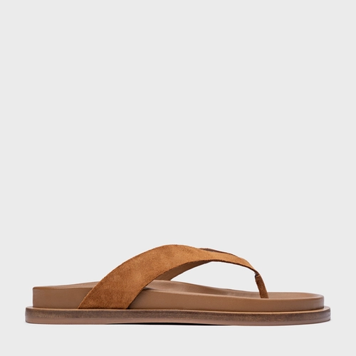 Rasteira Thong Couro Suede Marrom Saddle