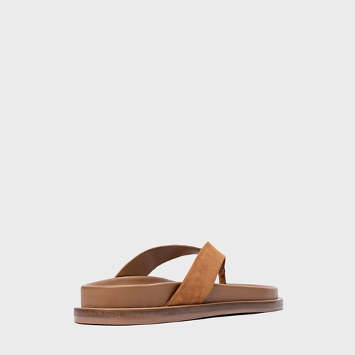 Rasteira Thong Couro Suede Marrom Saddle