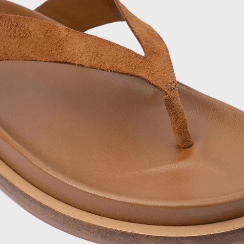 Rasteira Thong Couro Suede Marrom Saddle