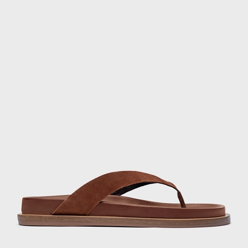 Rasteira Thong Couro Suede Marrom Walnut