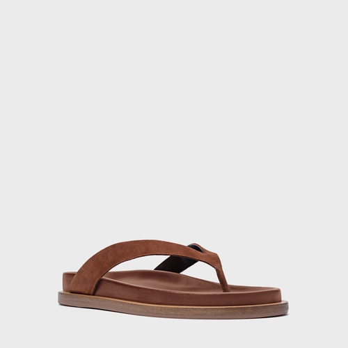 Rasteira Thong Couro Suede Marrom Walnut