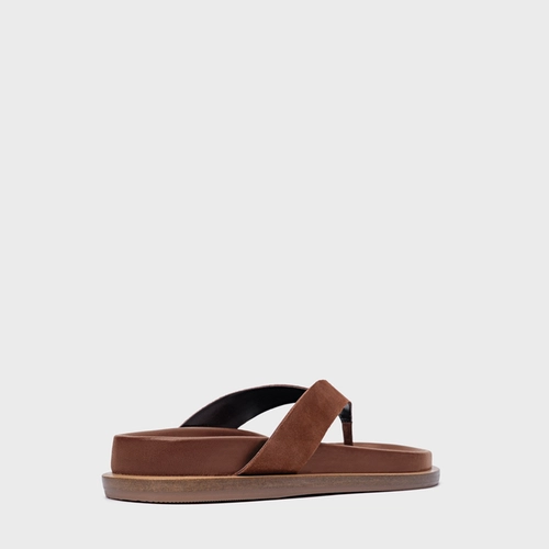 Rasteira Thong Couro Suede Marrom Walnut