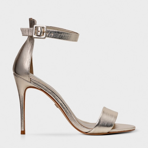 Sandália Classic Salto Fino Couro Metalizado Champagne