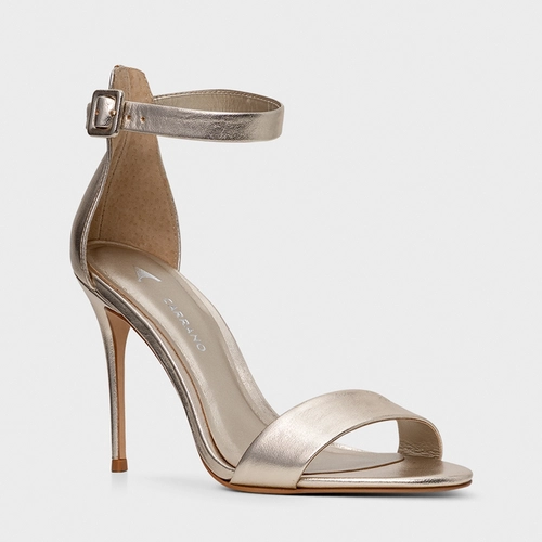 Sandália Classic Salto Fino Couro Metalizado Champagne