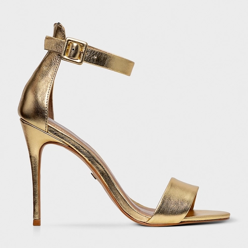 Sandália Classic Salto Fino Couro Metalizado Dourado