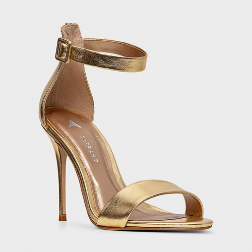 Sandália Classic Salto Fino Couro Metalizado Dourado