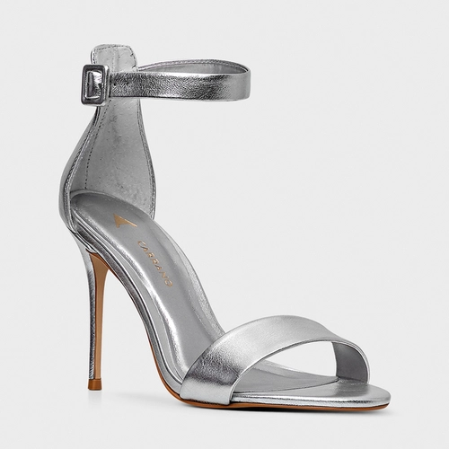 Sandália Classic Salto Fino Couro Metalizado Prata