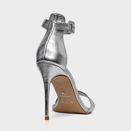 Sandália Classic Salto Fino Couro Metalizado Prata