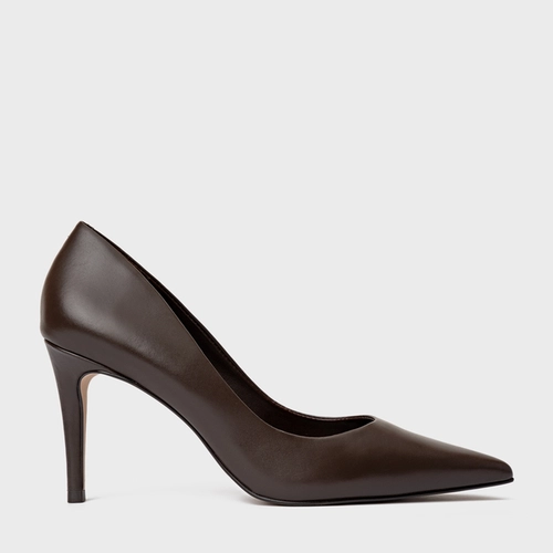 Scarpin Beatriz Salto Fino Couro Marrom Ganache